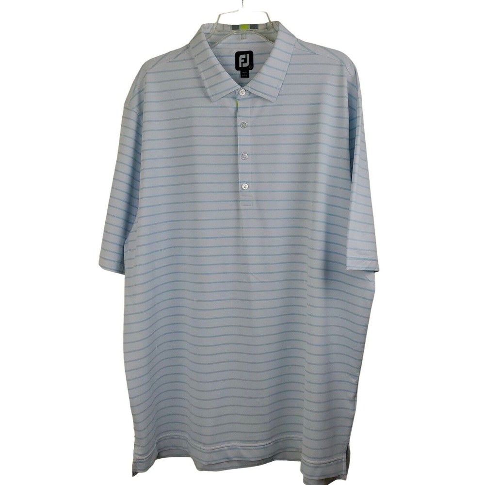 Footjoy FJ Men’s White Light Blue Strips Short Sleeve Polo Athletic Golf Sz 2XL